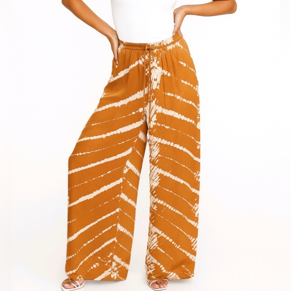 Young Fabulous & Broke Pants Satin Copper Print Pull On Wide Leg Size S NEW